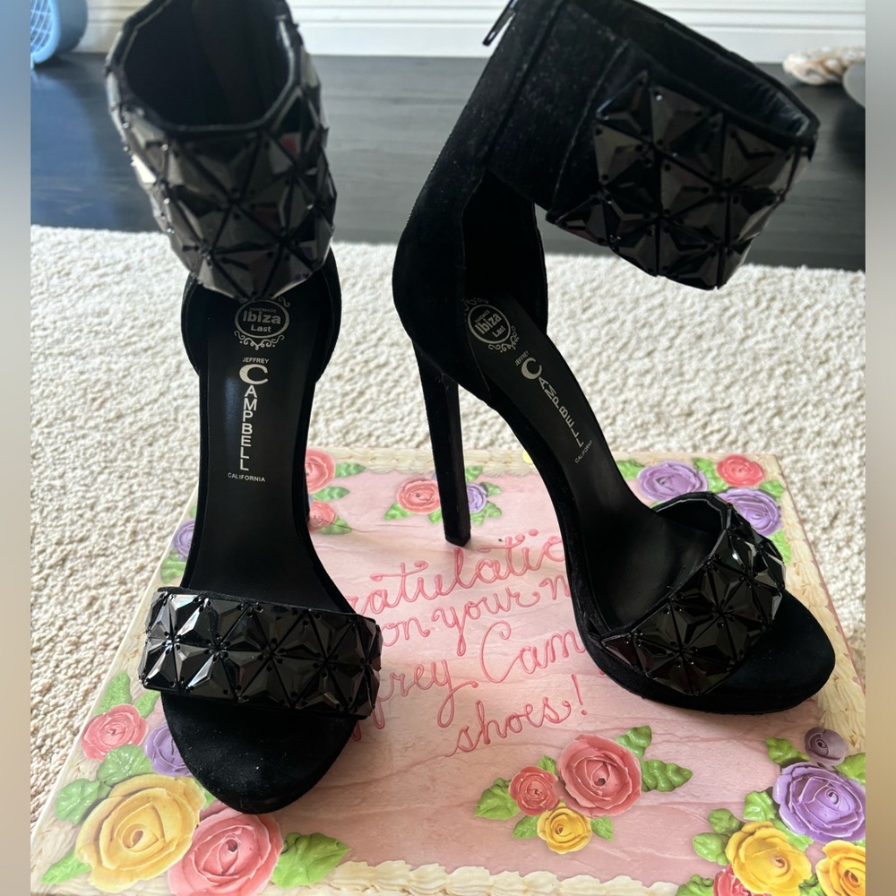 Jeffrey Campbell black 5 inch heels. Suede with jewels